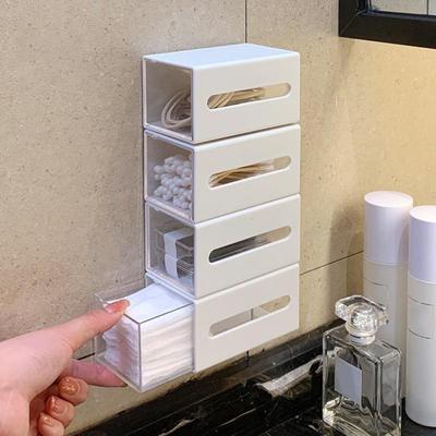 Cutie de depozitare, montată pe perete, fără perforare, scobitoare rezistentă la praf, tampoane de bumbac, cutie de depozitare pentru machiaj, accesorii pentru baie