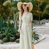 Women's French Floral Embroidered Puff Sleeve A-line Dress