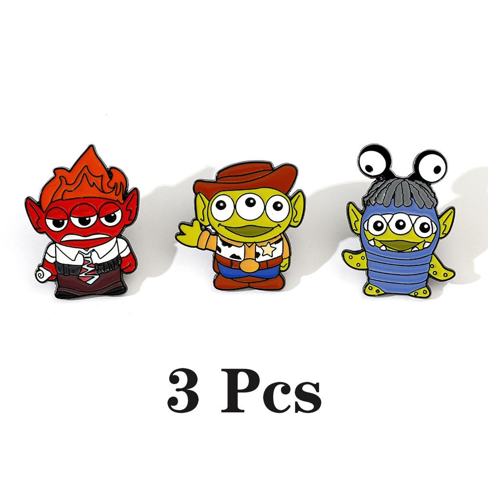 Disney 3-piece Set Cartoon Toy Story Brooch Creative Alien Enamel Pin Metal Badge Jewelry Clothing Backpack Accessories Gift for Friends