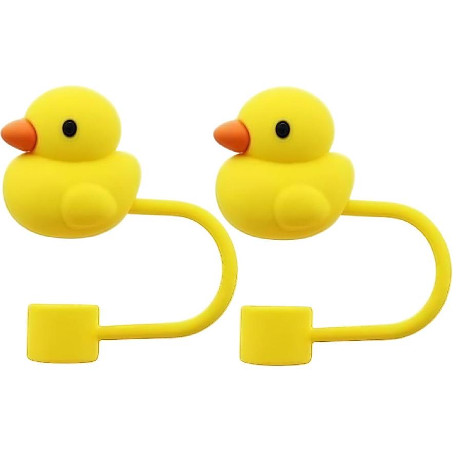 2Pcs 10mm Duck Straw Cap, Cute Silicone Covers for Stanley Cup, Dust-Proof Reble Tips Lids, Drinking Dispensers - Yellow