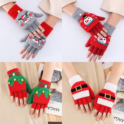 Häkel-Klapphandschuhe Winter Damen Warme Halbfingerhandschuhe Dick Warmhaltend Fingerlose Handschuhe Weihnachten Strickhandschuhe Weich