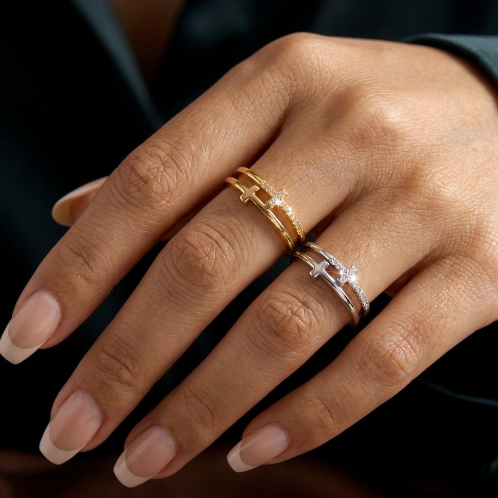 Shiny Crystal Zircon Double Cross Rings For Women Micro Paved CZ Copper Wedding Finger Ring Romantic Promise Luxury Jewelry Gift