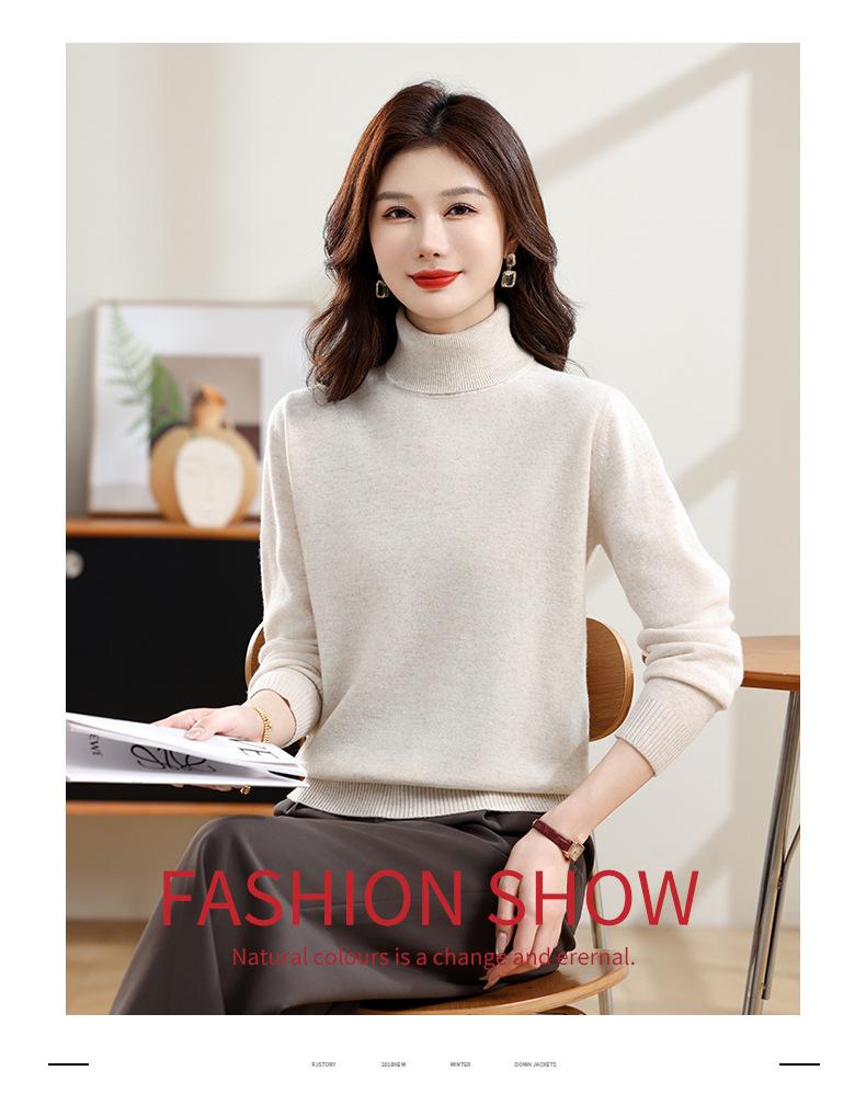 Hengyuanxiang Women's Pure Wool High Neck Oversized Sweater Pullover