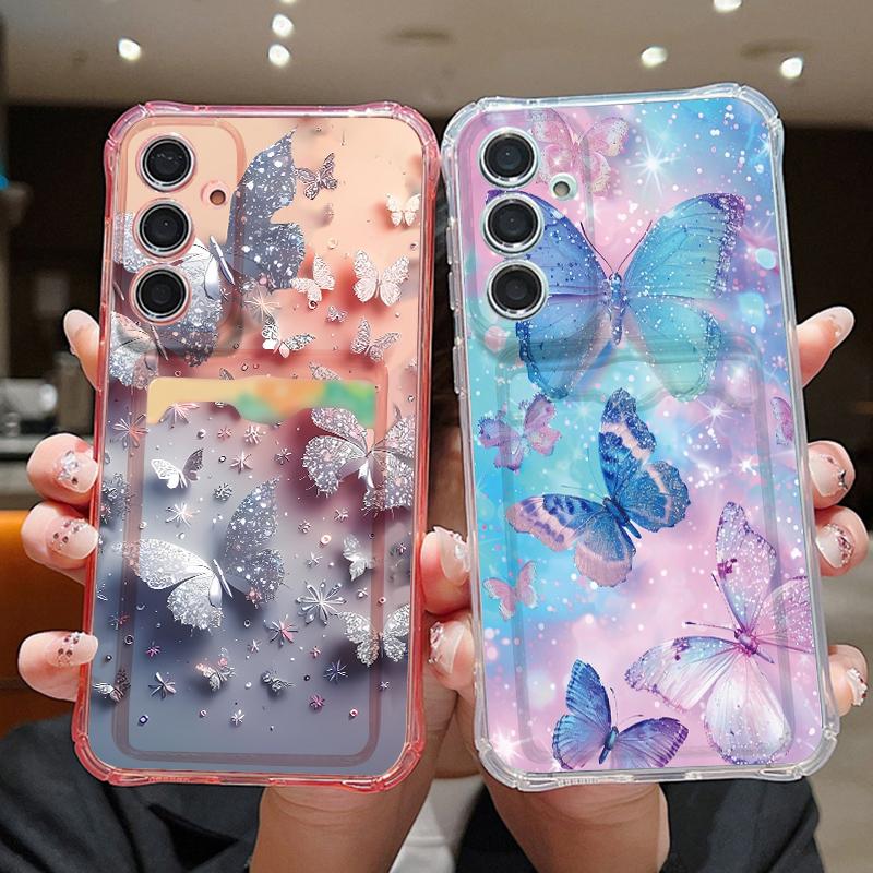 Dream Butterfly Pattern Clear Phone Case For Samsung Galaxy S26 S25 S24 S23 Ultra S22 Plus S25 Edge S24 FE Card Bag Wallet Cover