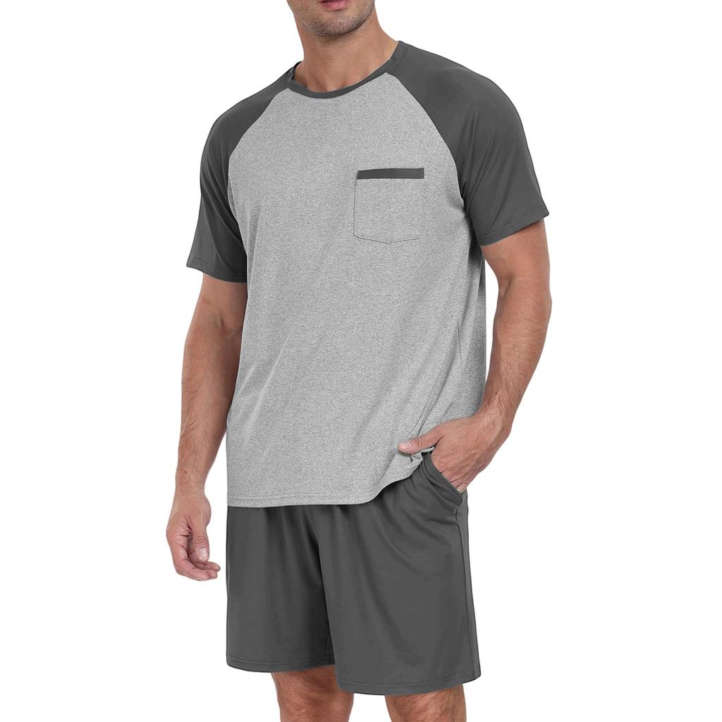 Herren Freizeit Farbpassendes Kurzarm-Shorts-Set