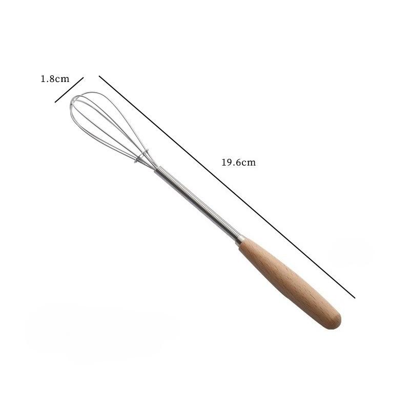 Whisk with Solid Wood Handle Kitchen Mini Stainless Steel Egg Beater Milk Whipper Whisk Wire for Blending Beating