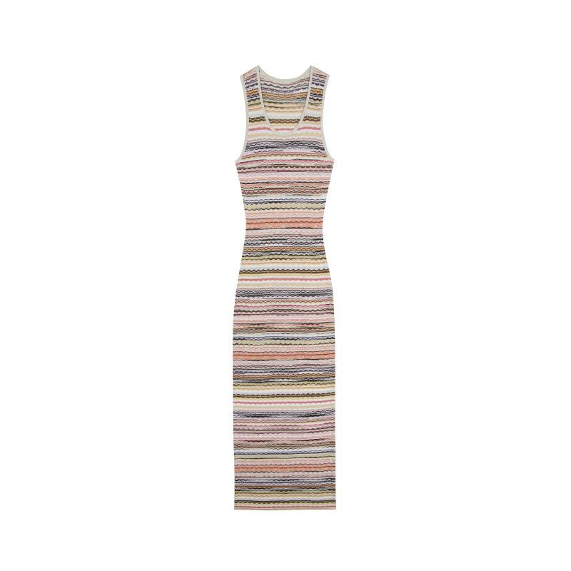 MISSONI Nanyou high-end summer elegant lady crew neck sleeveless striped knitted dress S