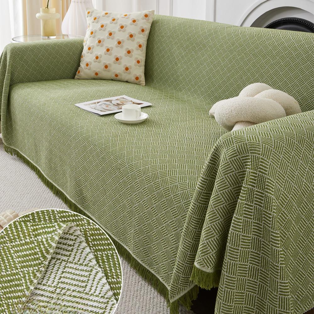 Ins Style Double-Sided Soft Cotton Yarn Sofa Throw Minimalist One-Piece Sofa Mat Machine Washable Full Coverage Sofa Cover Multi-Use Blanket
