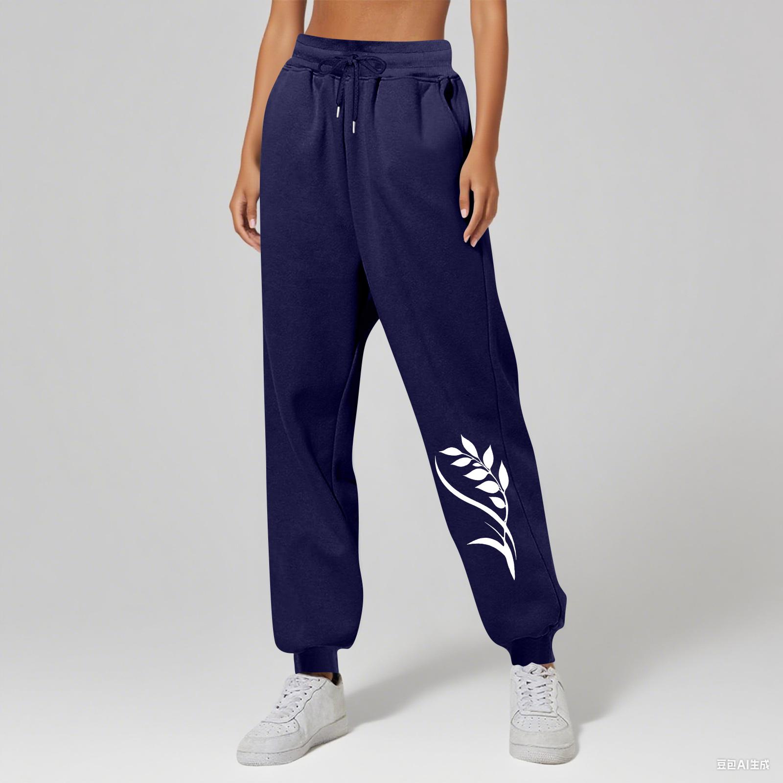 

Женские брюки унисекс с принтом, повседневные, с карманами и кулиской S тёмно-синий