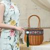 2025 Women Retro Handmade Rattan Basket Fashion Embroidery Imitation Wicker Handbags Causal Woven Box Bag Lady Party Beach Bag
