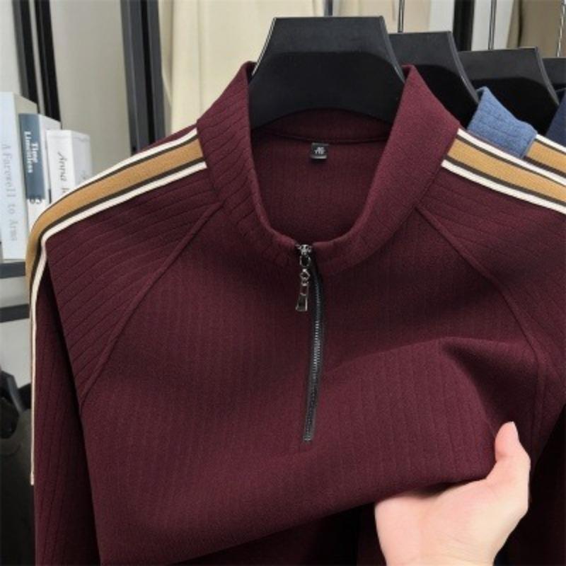 T-Shirt Kontrastierender Reißverschluss Langarm-Pullover Herren Freizeitmode Top