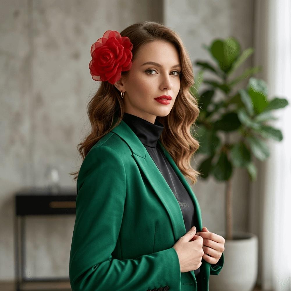 Fiori Maxi Floreale Corsage Bocciolo di Rosa Fermaglio per Capelli Nuovo Fiore Pieghettato Spilla Decorazione Petto