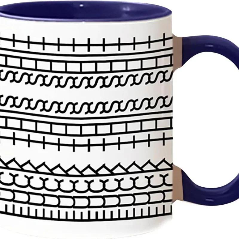 Nordic Geometric 350ml Ceramic Mug with Ergonomic Handle & Inner Rim Modern Coffee Cup for Home/Office Microwave-safe 2025 NEW