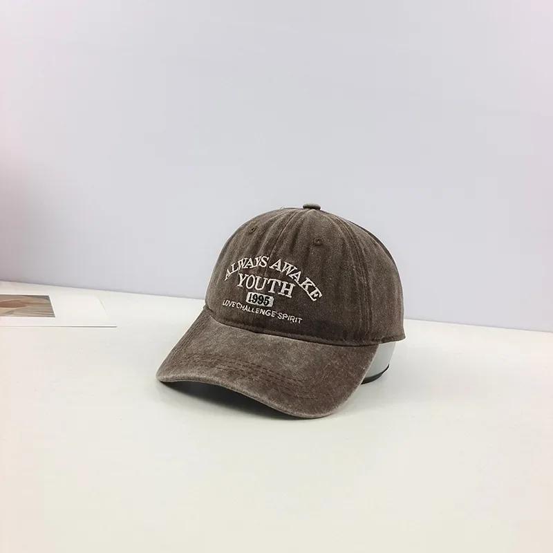 Ретро выстиранная хлопковая бейсболка Мужская Женская Вышивка букв Хип-хоп Шляпа Унисекс Весна Лето Регулируемая Снэпбэк Спортивные Кепки коричневый