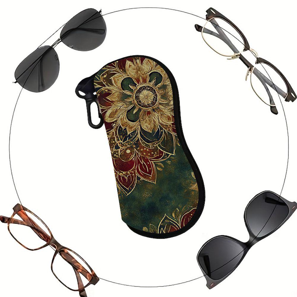 2D-Vintage Floral Mandala Print Glasses Case, Zipper Sunglasses Case, Protective Eyewear Container for Travel, Portable Spectacle Pouch for Women