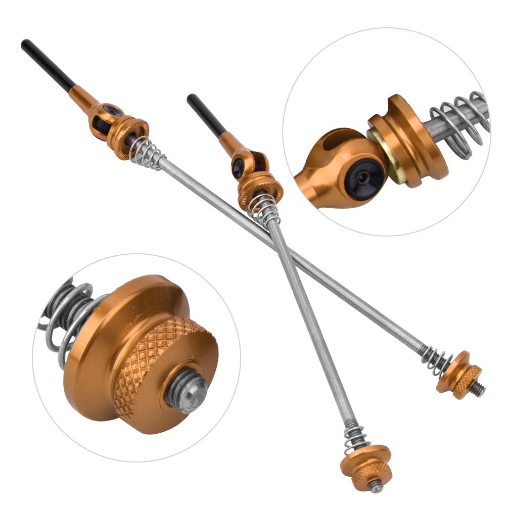 A Pair 6061 Aluminium Alloy TC4T Titanium Alloy Bike Quick Release Lever Front Rear Wheel Skewer SetGolden