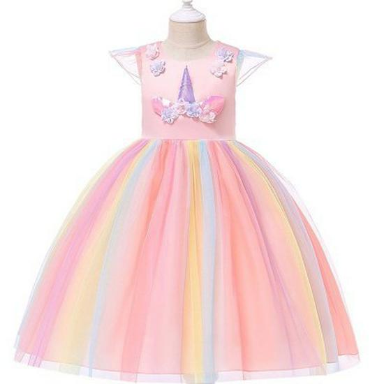Kinder Regenbogen Einhorn Kleid mit Farbverlauf: Ärmelloser Macaron-Gaze-Rock Prinzessinnen-Set