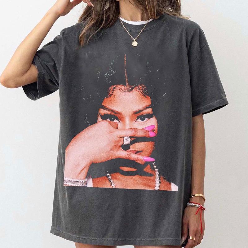 Nicki Minaj Gesicht Grafik T-Shirt, Trendiges Hip-Hop Shirt, Popkultur T-Shirt Sommer unisex Locker und Atmungsaktiv Polyester T-Shirt Top