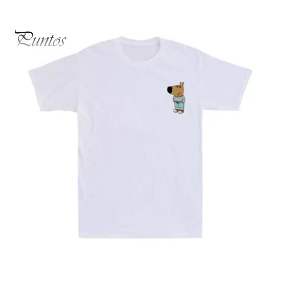 Футболка унисекс летняя с рисунком мультфильма Chill Guy Graphic свободная круглая горловина короткий рукав пуловер топ повседневная школьная спортивная одежда M белый 1479₽