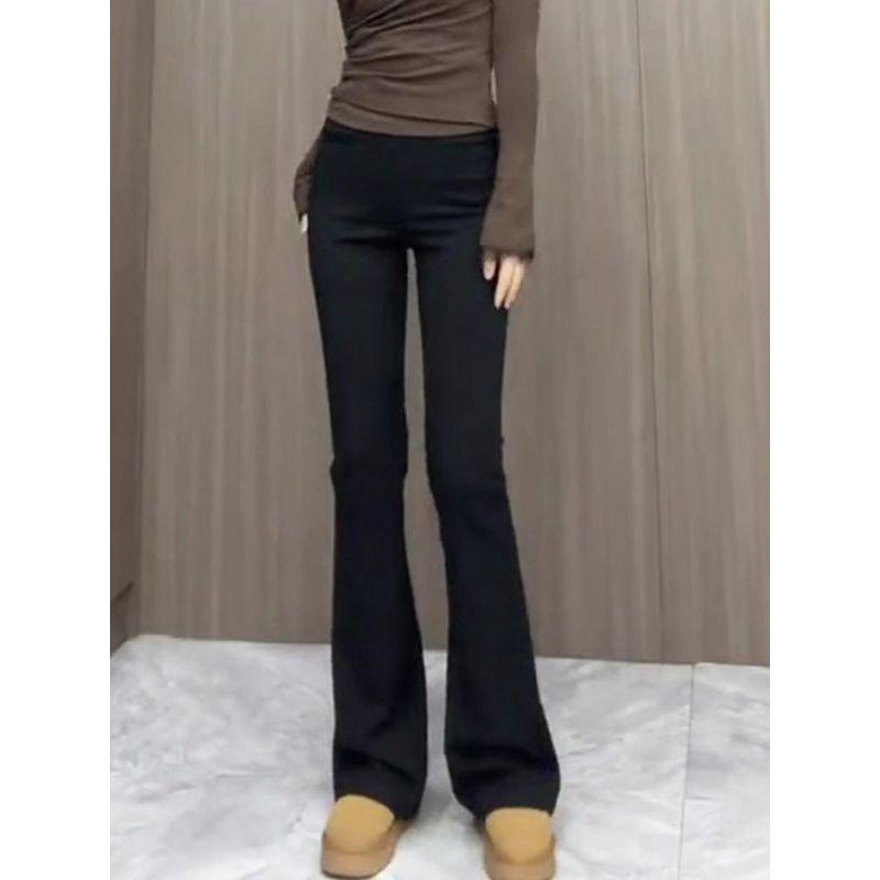 Black Summer Drape Casual Stretch Slim Looking Pants Black Extended Length L