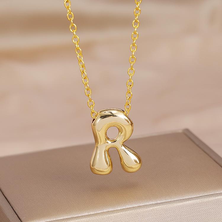 Charming Chubby Brass Polished 26-Letter Silver Pendant Necklace for Women