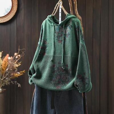 Damenmode Lässig Herbst Winter Blumenmuster Druck Langarm Kapuzenpullover