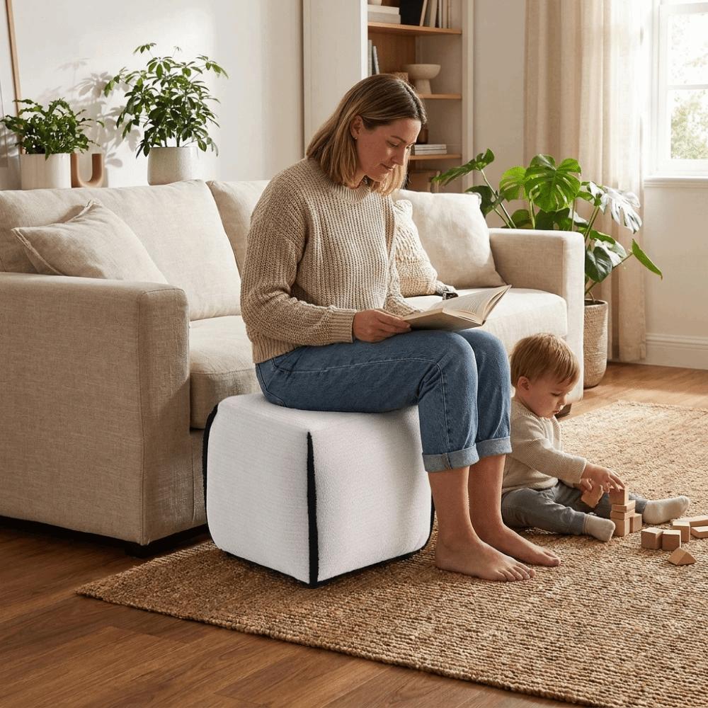 Soft Upholstered Ottoman Stool Linen Fabric Shoe Changing Stool Footrest Low Stool Household Use