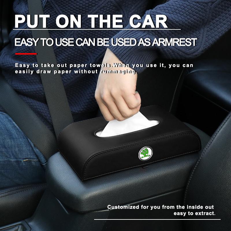 1Pcs Car Tissue Box Holder Armrest Box Storage Case Car Accessories For Skoda Octavia Superb Rapid Kodiaq Karoq Fabia Kamiq Roomster Citigo