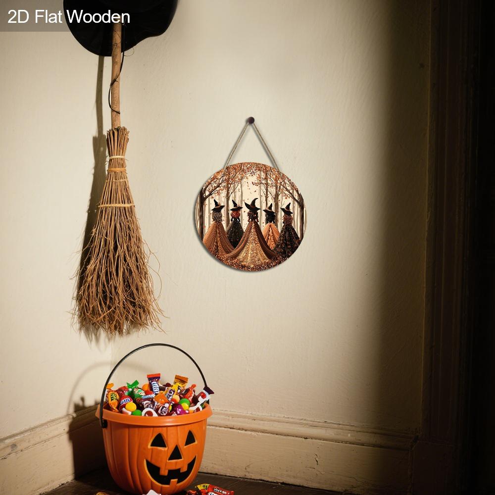 Halloween Wooden Sign with Witches Pattern Design - Charming Decorative Sign and Plaques - Ideal Front Door Decor - Halloween Decor