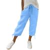 Women Loose Cotton Linen Drawstring Solid Pocket Casual Capri Pants