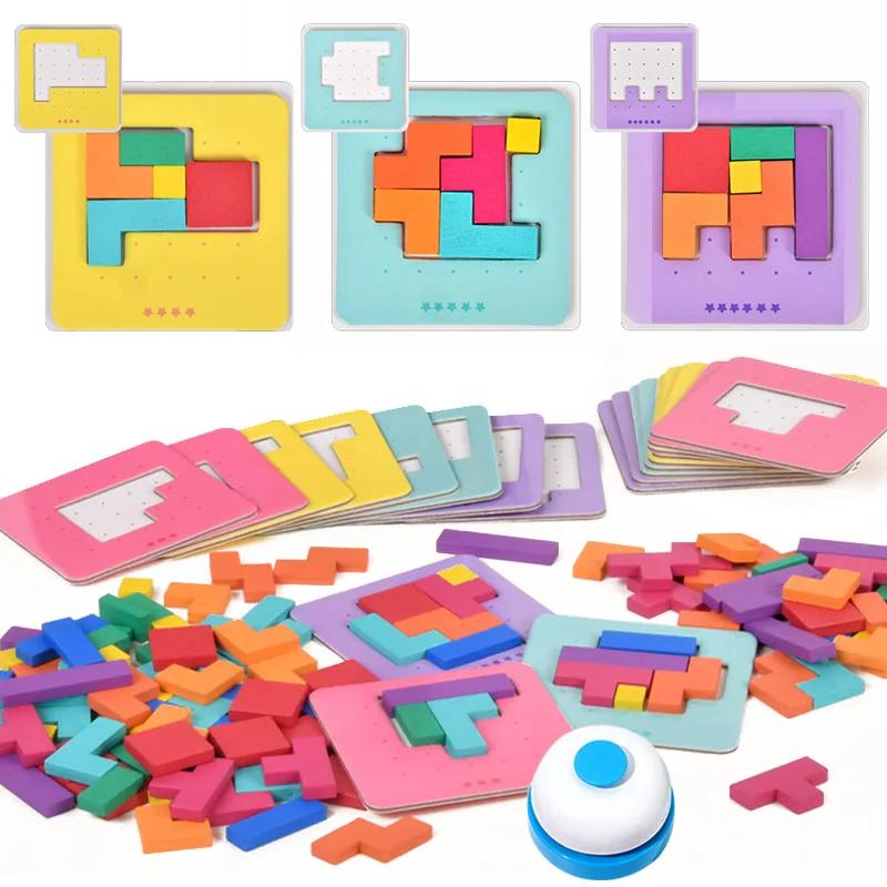 Montessori Desktop Puzzle Toys Kids Battle Table Game Tangram Math Toys Building Blocks Board Color Shape Training For Kids Gift