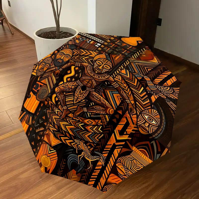1PC African Culture Umbrella-8-Rib Reinforced Portable Folding Travel Suitable for All Seasons Outdoor Daily Use Is an Ideal Choice -K0372