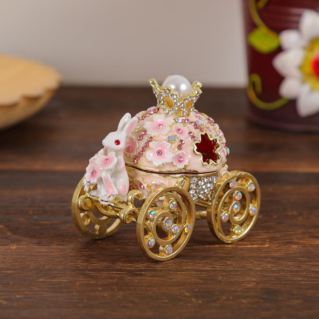 Retro Rabbit Carriage Jewelry Storage Box, Handmade Oil Dropper Pendant, Carriage Ring Box