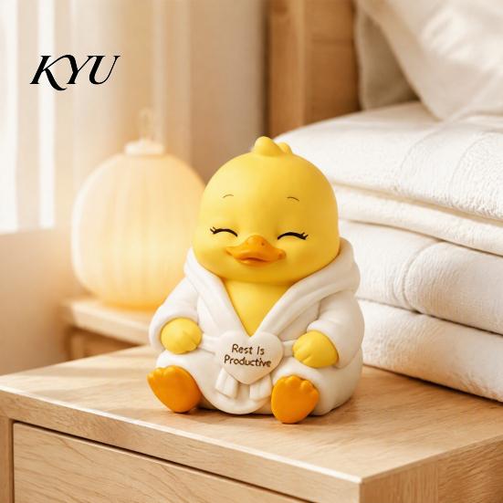 Lightweight Duck Decor for Shelves 3D Printed Sad Yellow Figurines, Cute Tired Worker Resin Novelty Figures Collectors Desk Ornaments Home Office,