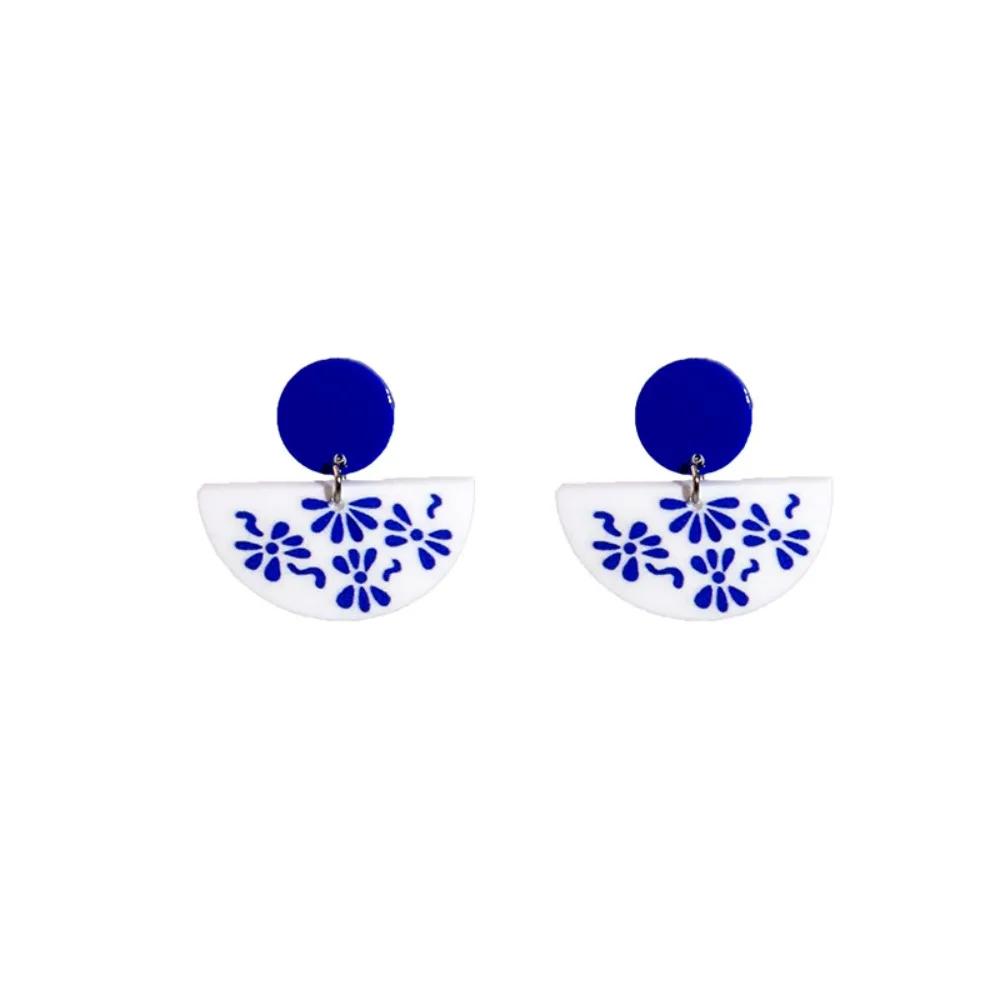 Vintage Blue and White Porcelain Earrings Wave Point Elegant Elegant Geometric Earrings Electroplating Geometric