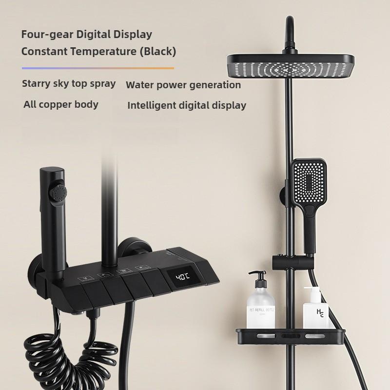 Kupfer Duschkopf Set Haushalt Badezimmer Konstante Temperatur Digitalanzeige Dusche Booster Regendusche