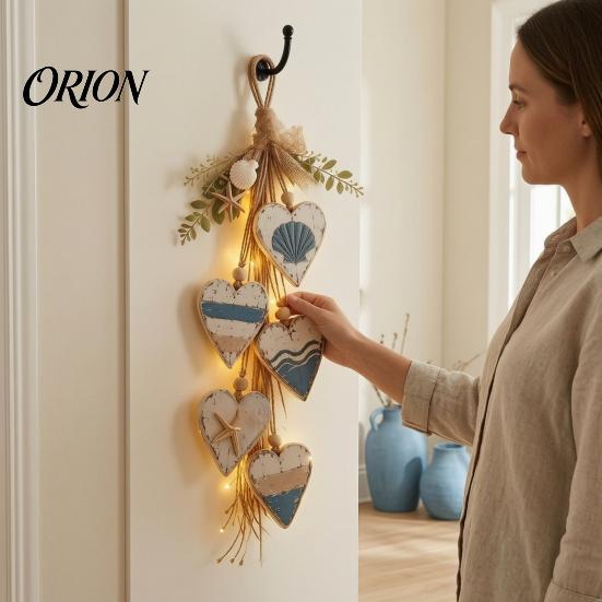 Farmhouse Heart Wall Decor Hanging Decor, 5 Layered Hearts Ornament, Rustic Coastal Style Wood Vertical Display Sign, Thanksgiving Fall Art for Living