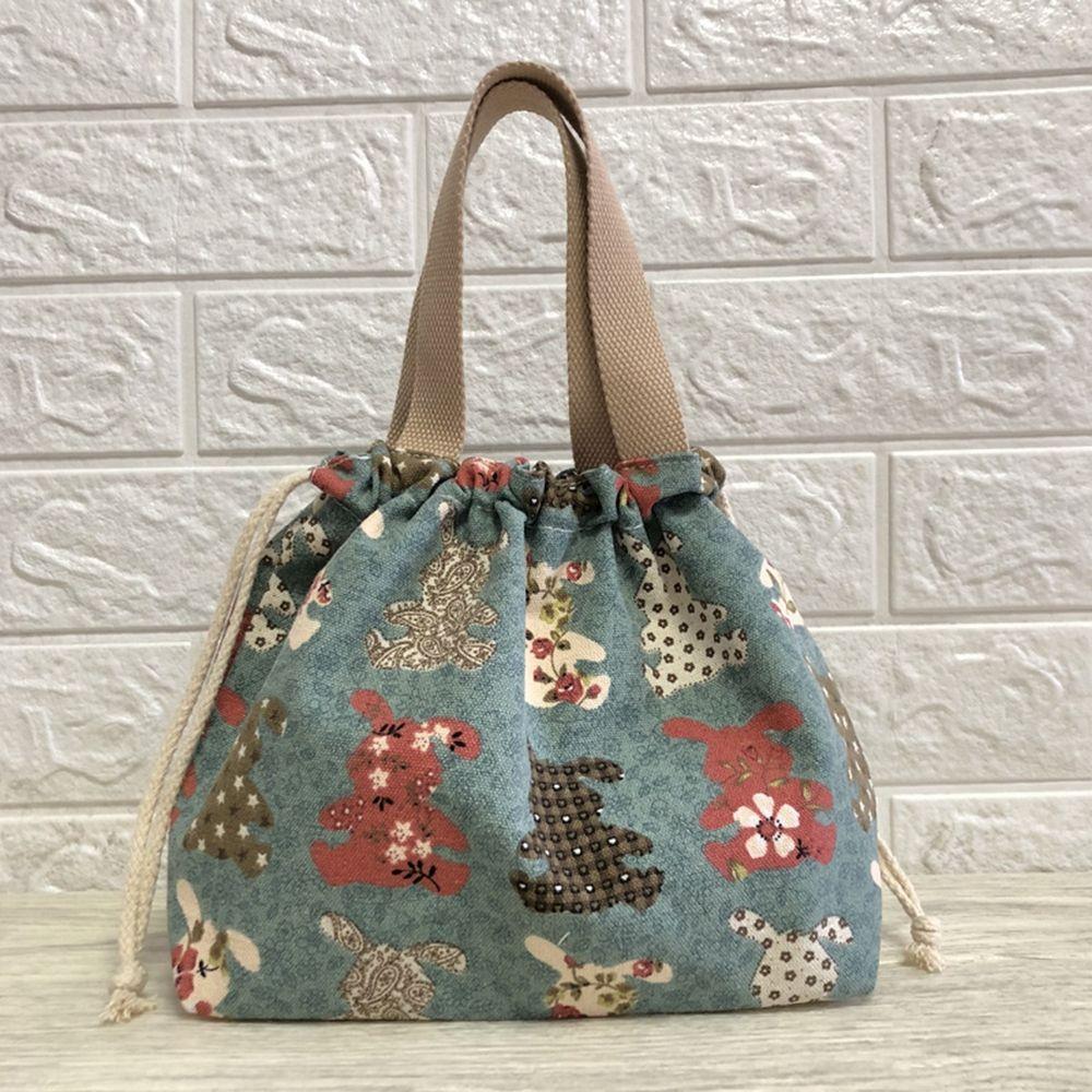 

Waterproof Picnic Women Kids Drawstring Lunch Bag Cartoon Animal Pattern Handbag Storage Bag blue-rabbit
