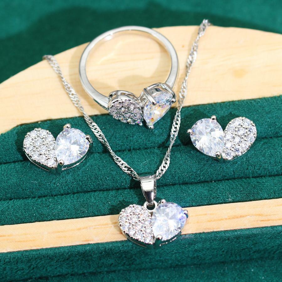 2024 New Zircon Heart Necklace Earrings Earrings