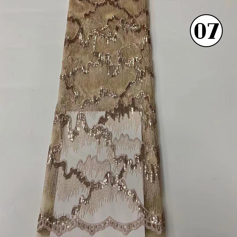 1 Yard Luxury Sequin African Lace Fabric High Quality French Nigerian Sequins Embroidery Beads Tulle Mesh Fabric Wedding Dress