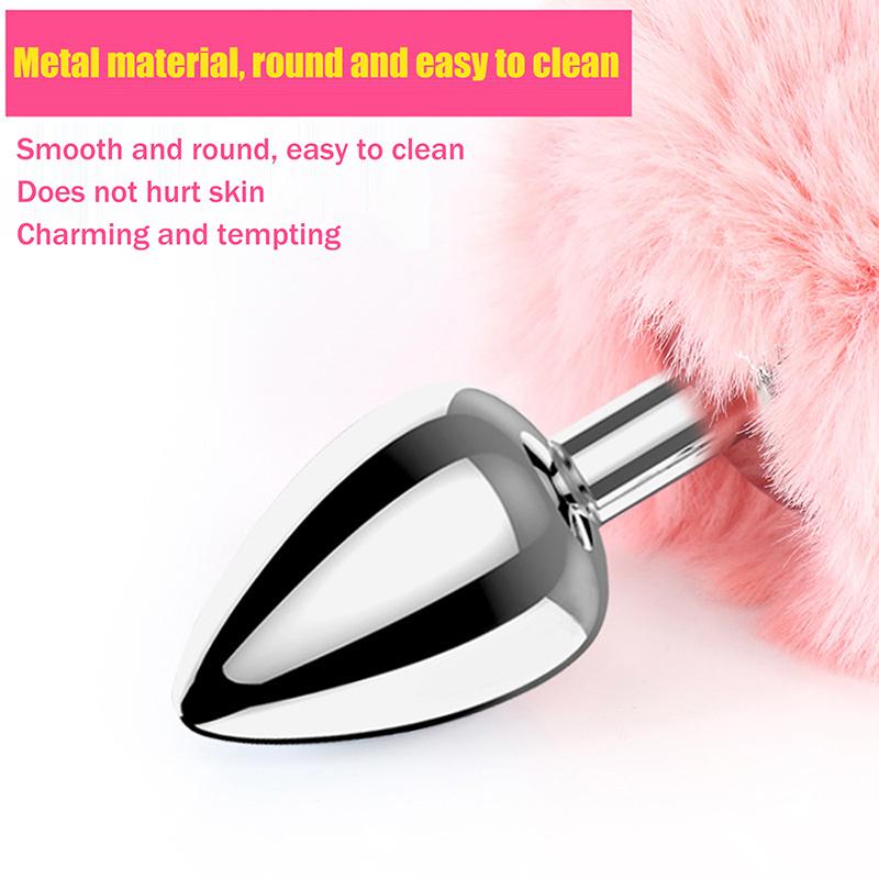 Metal Pointed Tip Plush Rabbit Tail Anal Plug Prostate Massager Butt Plug Fox Tail Cosplay Erotic Sex Toys For Adults Sex Game