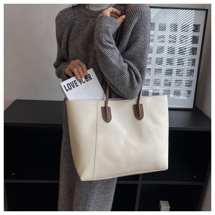 Retro Large Capacity Faux Leather Tote Bag for Women, Vintage Style Work Shoulder Handbag, Street Chic Commuter Purse