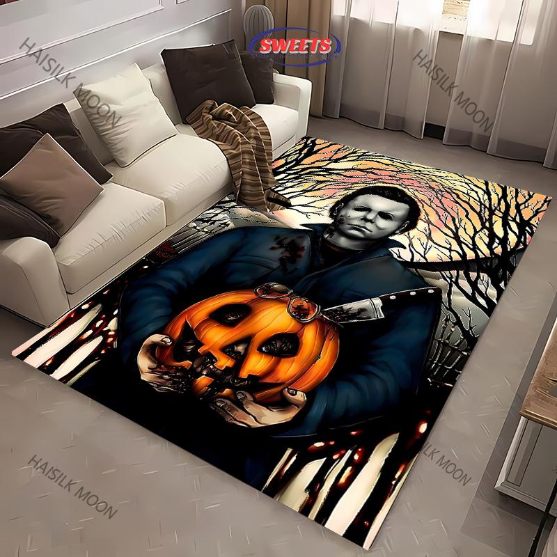1PC Halloween Horror Carpet M-Michael M-Myers Theme Rugs for Living Rooms Bedroom Entrance Door Decor Non-slip All Seasons Mat