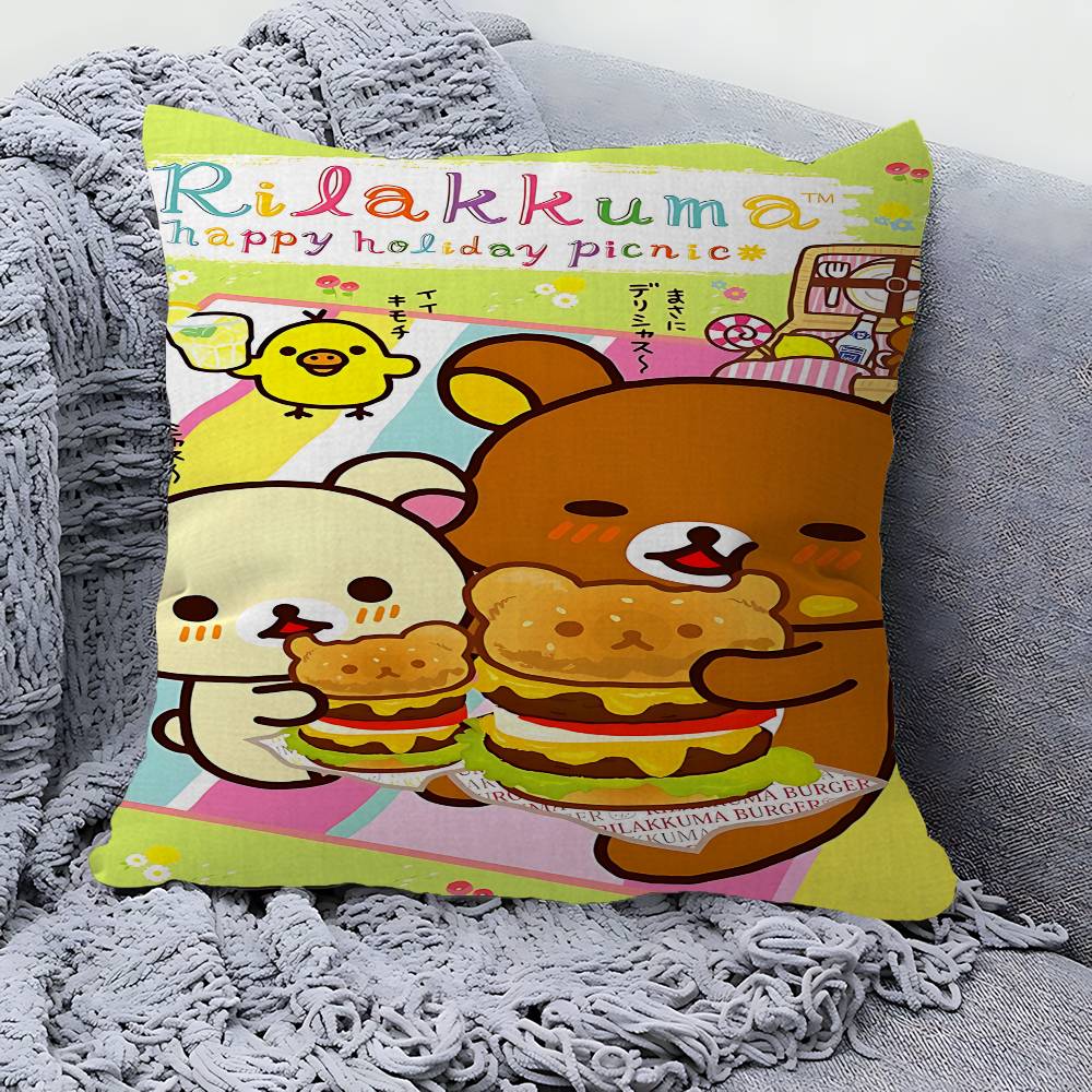 PC Cute Cartoon Rilakkuma Cushion Cover Inches Farmhouse Decor Home Throw Pillow Covers for Couch Decorations