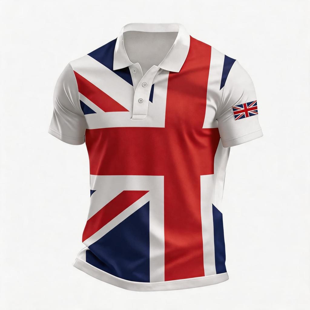 Men's Support Polo Shirt with National Flag Print Button Collar Short Sleeve Casual Fit Breathable Fabric for Outdoor Activities