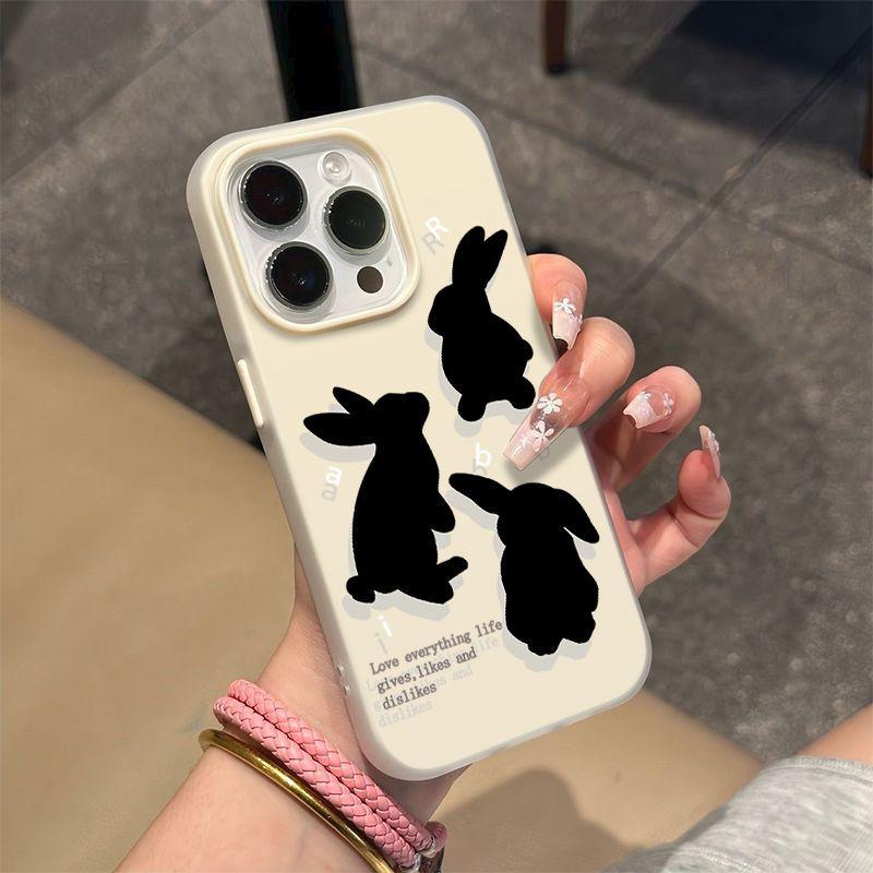 Ins black rabbit shadow for apple 16/17promax mobile phone case iPhone15 skin matte 13/12/14