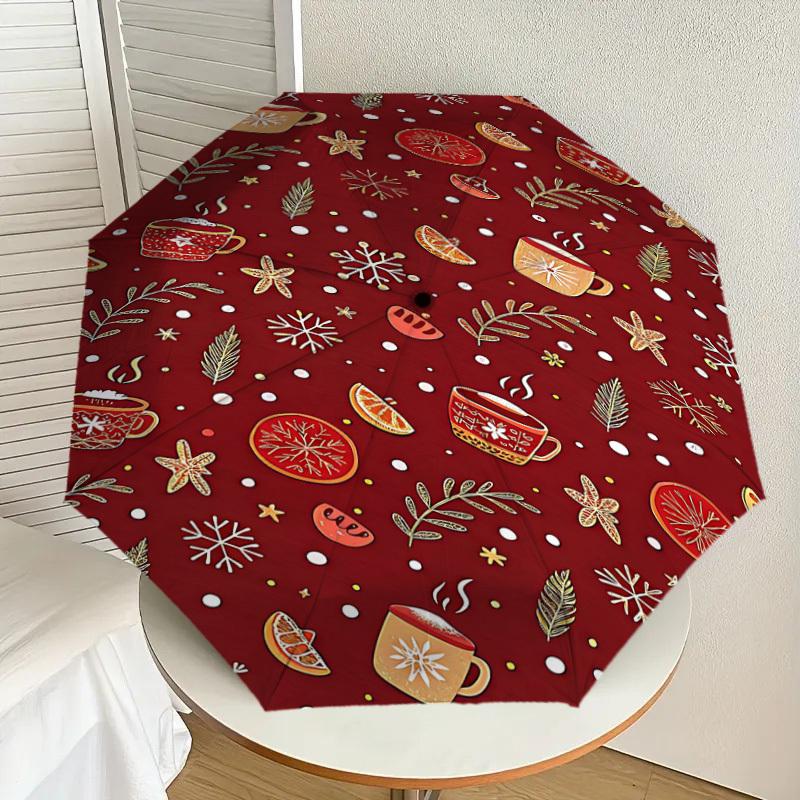 1pc Christmas, Winter Automatic Open/Close Umbrella Compact Folding Umbrella with 8-Rib Shaft for Women/Men, Elegant Birthday1127S