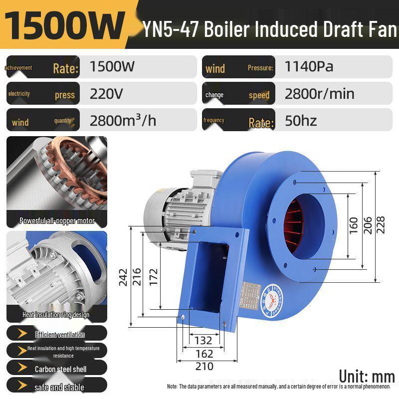 YN547 Industrial High-Temperature Dust Removal Fan - 220V, Large Power, Centrifugal, Ideal for Boiler Chimneys