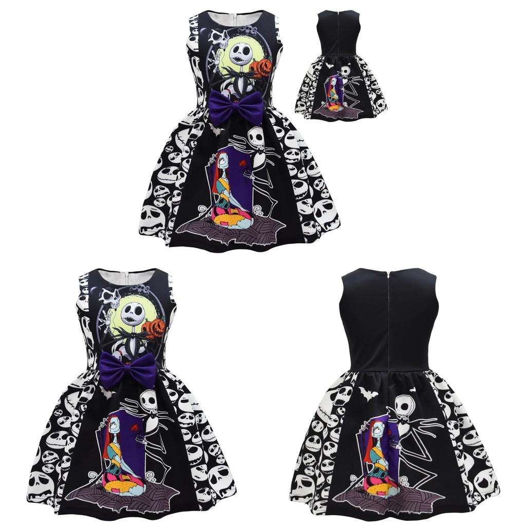 The Nightmare Before Christmas Halloween Girl Dress With Cartoon Pattern And Accessories For Kids