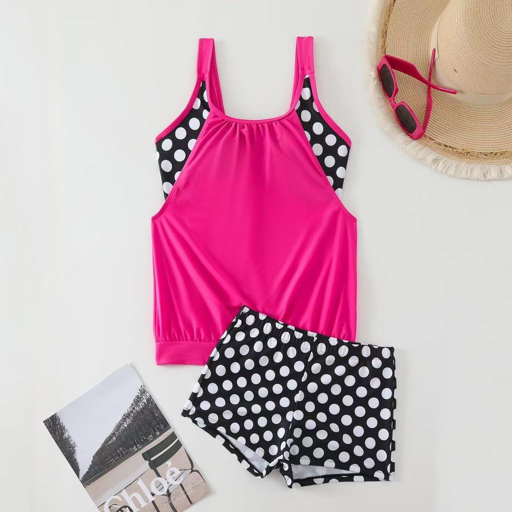 Large Size Women’s Polka Dot Tankini Bathing Suit Two-Piece Modest Swimsuit, Swimwear with Boyshort Bottoms